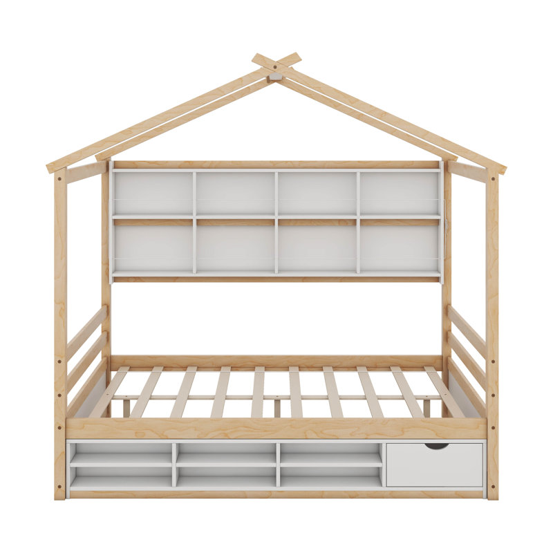 Lit plateforme avec rangement Addalina, Double, Naturel / naturel