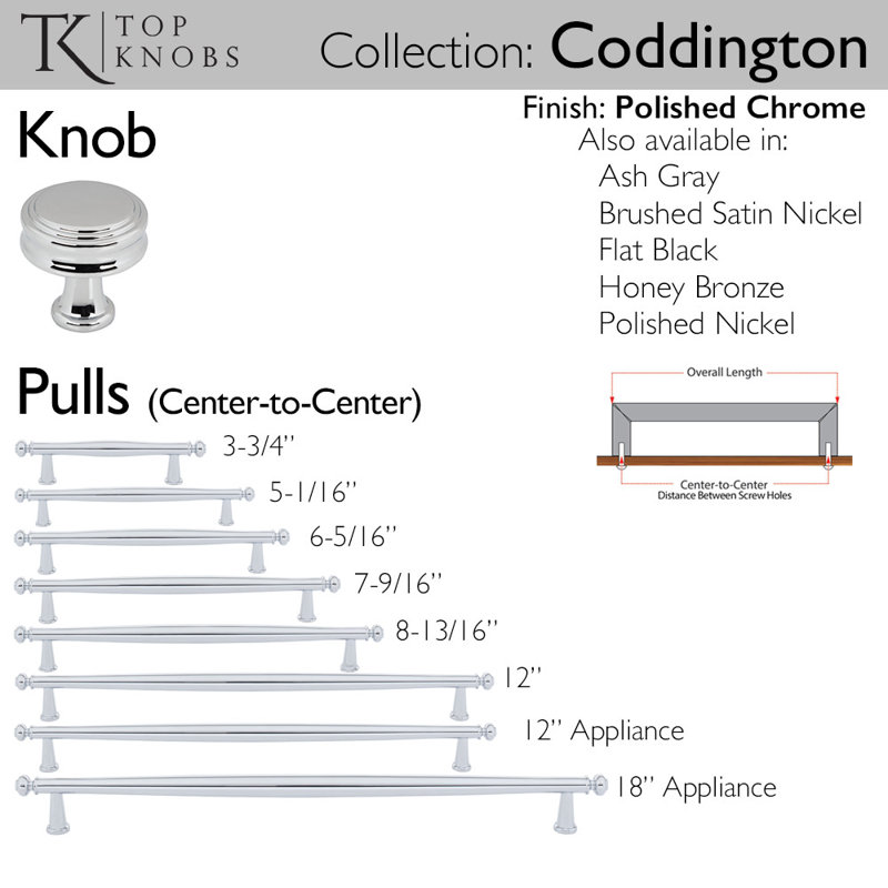 Coddington Bar Pull, Polished Chrome, 6 5/16" Center To Center