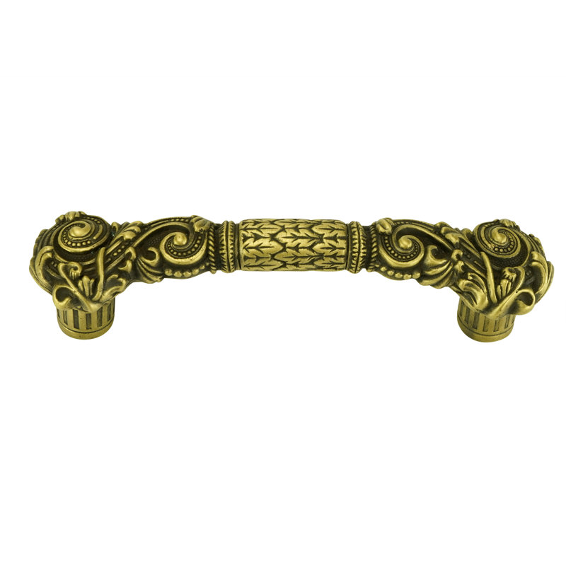 LION IN WINTER 3-1/2" CENTER TO CENTER PULL IN BURNISHED BRASS PLATE, Brushed Brass