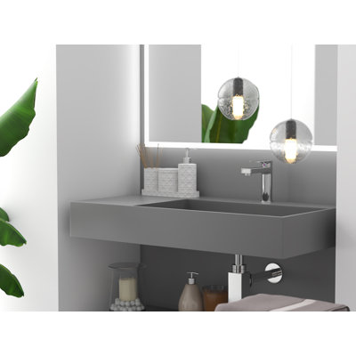 Lavabo de salle de bain mural rectangulaire 36 po avec drain encastré Juniper - gris, avec trou pour robinet Juniper