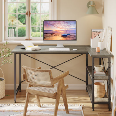 L-Shaped Desk (120 or 140cm x 90cm) Corner Desk with Adjustable Shelves by Aliff