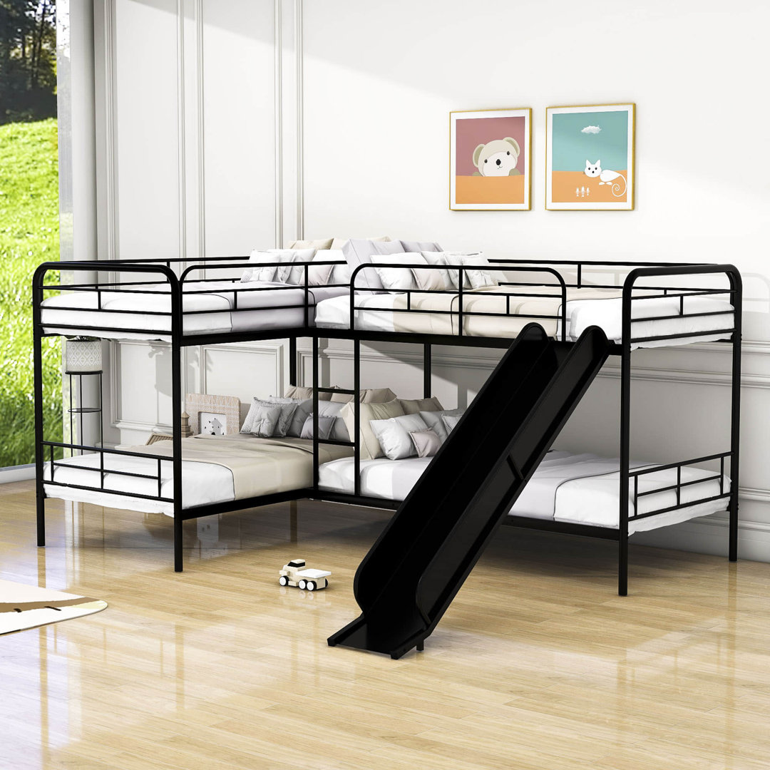 Alfortville Twin Over Twin Metal L-Shaped Bunk Beds with Slide Isabelle & Max™ 