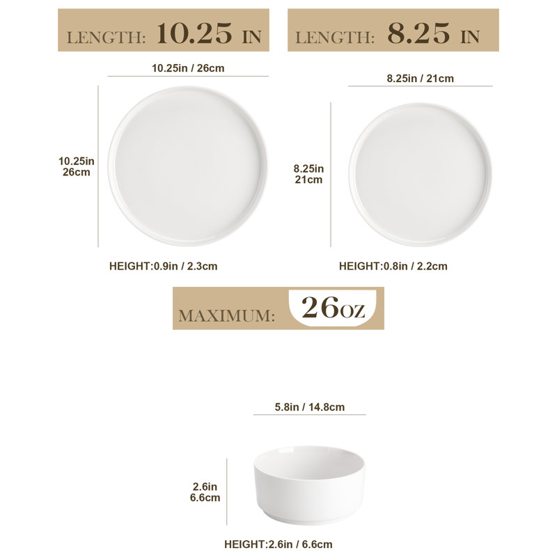 24 Piece Porcelain China Dinnerware Set - Service for 8 , White