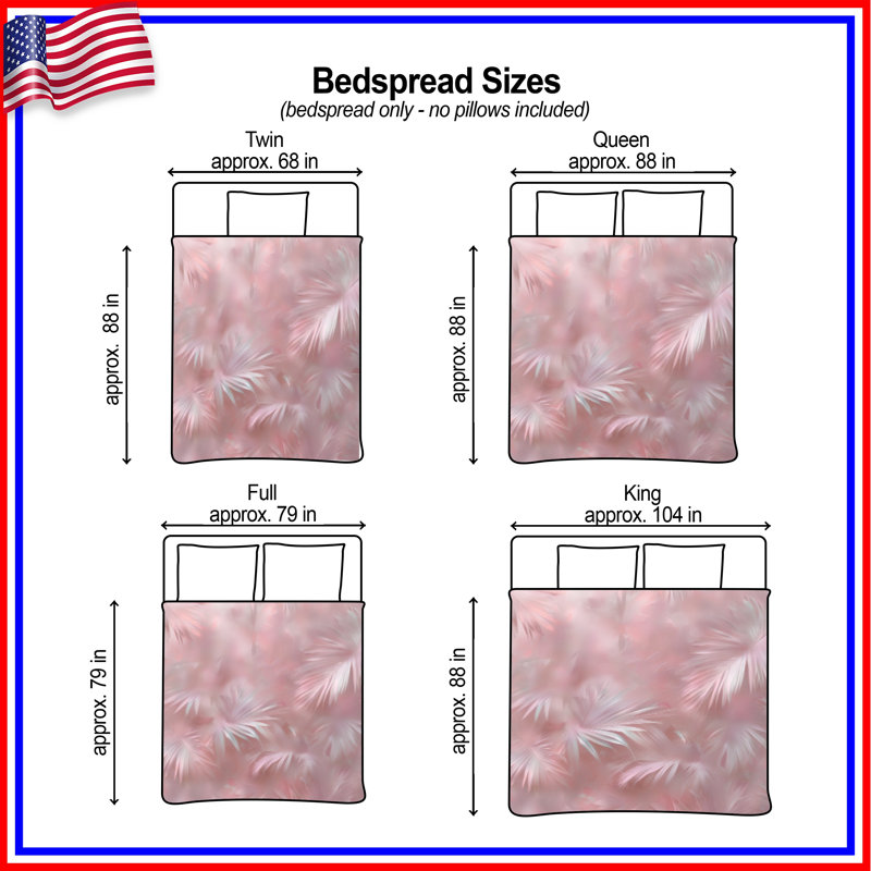 Pink Palm Leaves Bedding Palm Bedspread Plants, Full / Double