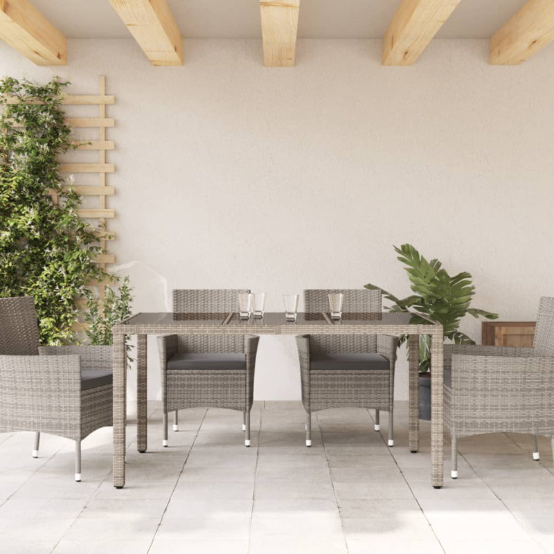 Piranavan Rectangular Glass Metal Outdoor Dining Table - 150 cm W 90 cm D, 75cm H x 90cm W x 150cm L, Grey