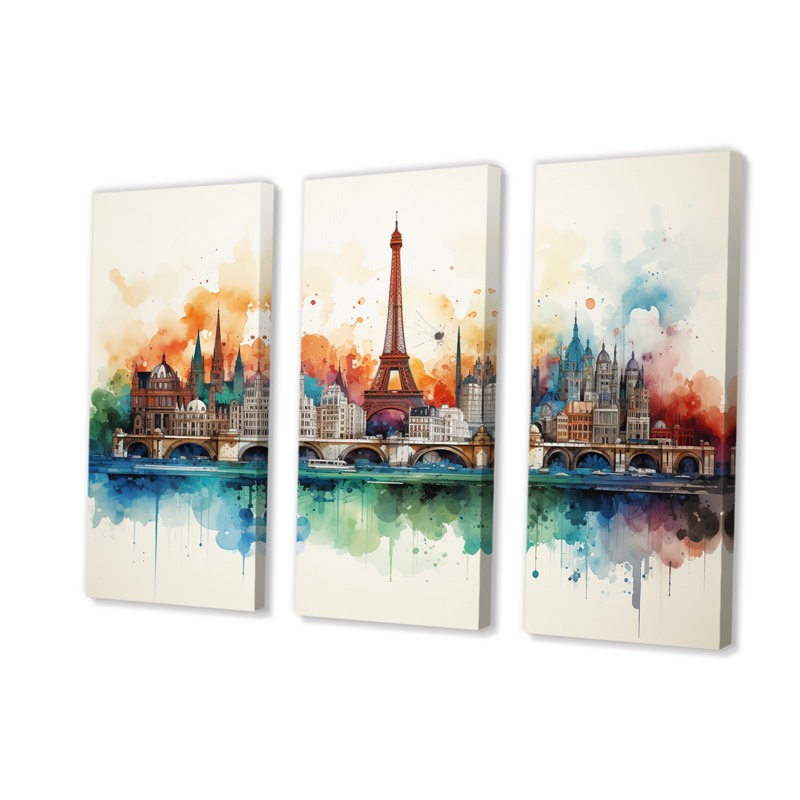 Paysage urbain de Paris, Tour Eiffel au printemps II - ensemble d'impressions sur toile City Paris
