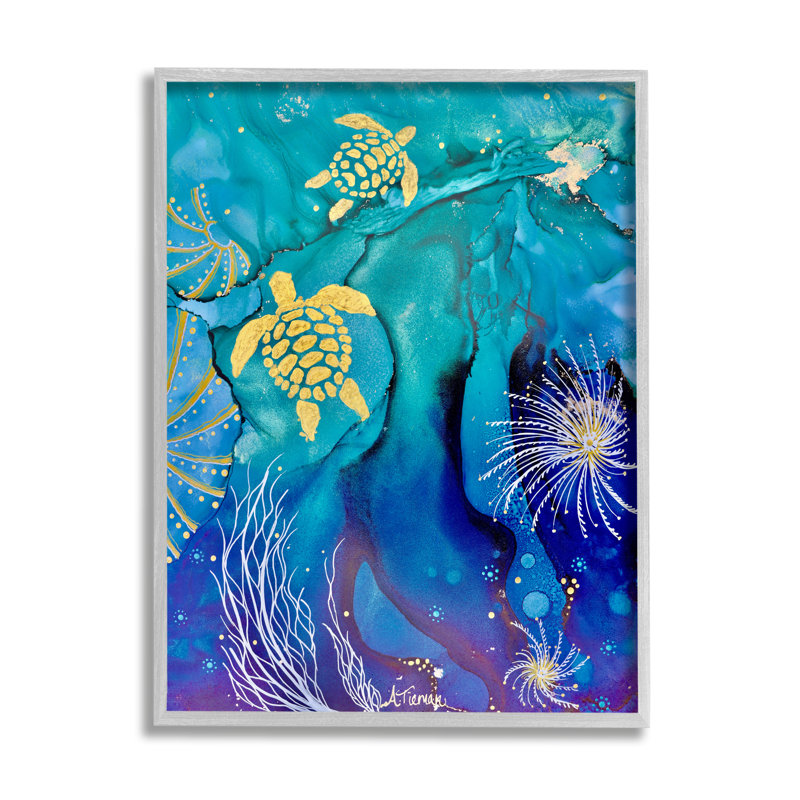 «Abstract Blue Sea Turtles» par Amy Tieman, H 20 po x l 16 po x P 1,5 po, Estampe numérique Farmhouse