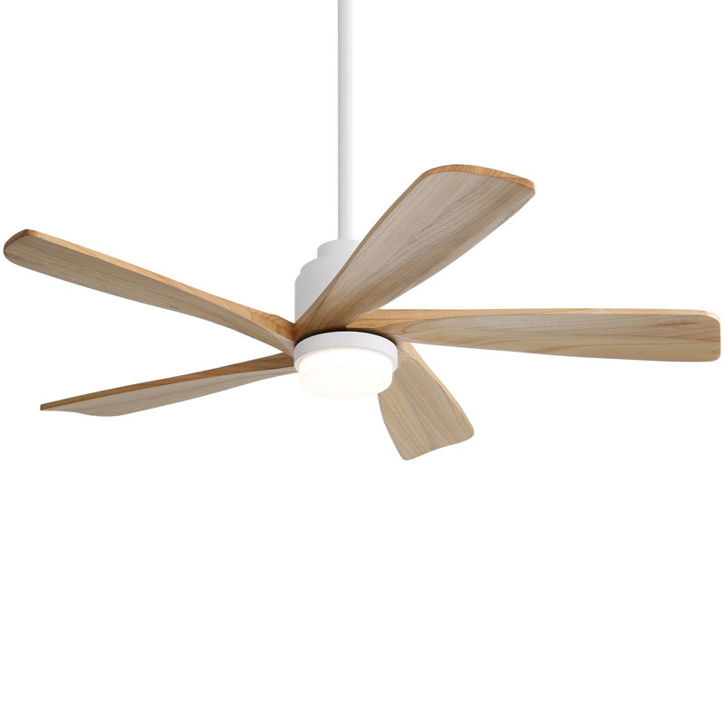 Sofucor 52" 5-Solid Blade Smart Modern Ceiling Fan with LED Light，Remote, White with Soild Wood Blades