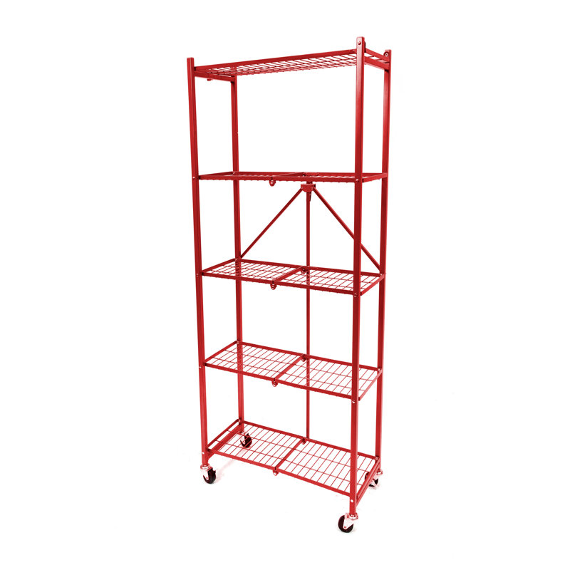  4-Shelf Foldable Rolling Slim Kitchen Pantry Rack, Red