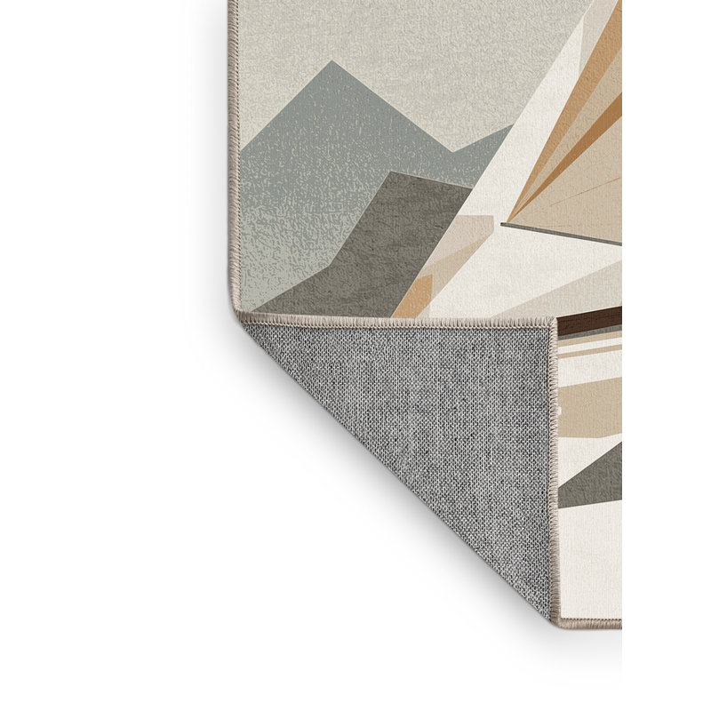 Tapis géométrique beige en toile Cain, 7 x 9
