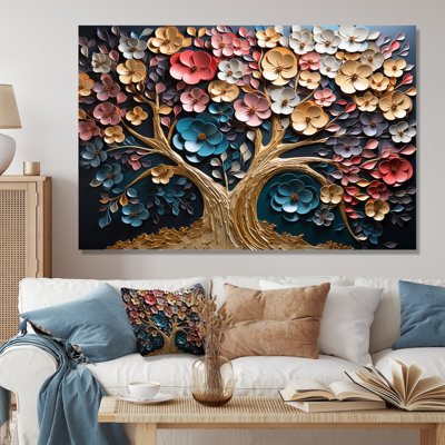 Orchidée dorée colorée, jardin de branches I - art mural arbre