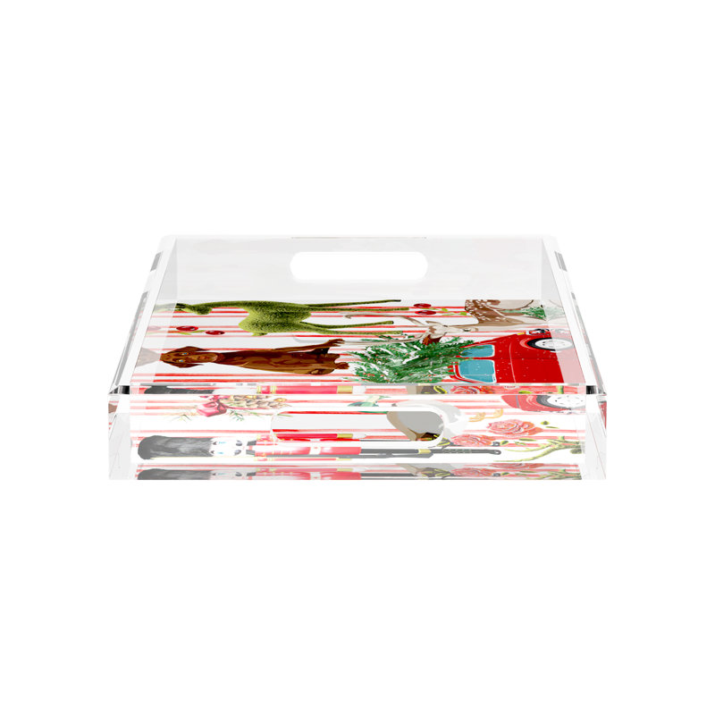 Christmas Plaid Acrylic Rectangle Decorative Tray, 22.5"W x 14.5"D x 2"H, Black