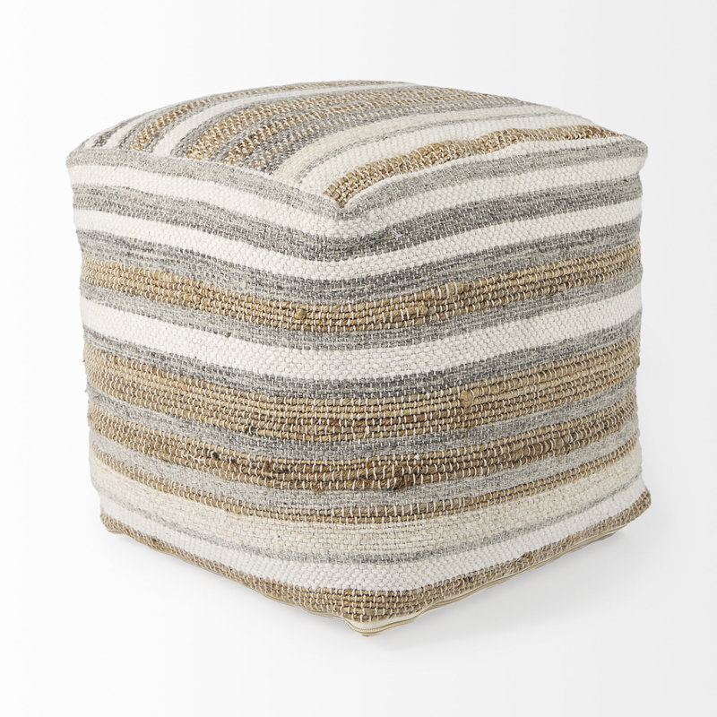 Pouf rayé blanc / taupe / gris 0H