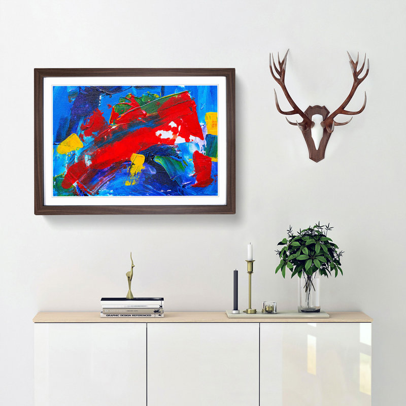 Abstract Art Painting Vol.312 by S.Johnson - Picture Frame Painting Print, 27cm H x 36cm W x 2cm D, Walnut Framed