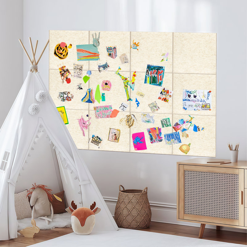 Panneaux muraux en feutre texturé, babillards réutilisables, ensemble de 12 pièces, avec punaises, Beige