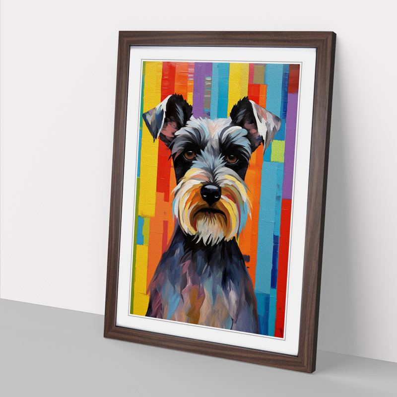 Schnauzer Colour Field - Picture Frame Rectangle Print on Wood, Walnut, 34cm H x 25cm W x 2cm D