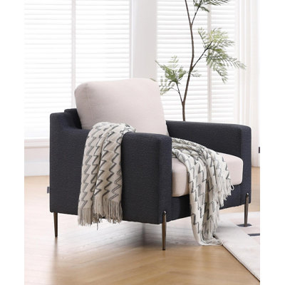 Fauteuil d'appoint 31,5 po en velours beige et noir avec mousse haute résilience - capacité de 260 lb