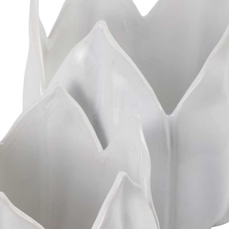 Ensemble de 2 pots en céramique en grès avec motif de pétales et trous de drainage, Blanc, H 7 po x l 8 po x P 8 po
