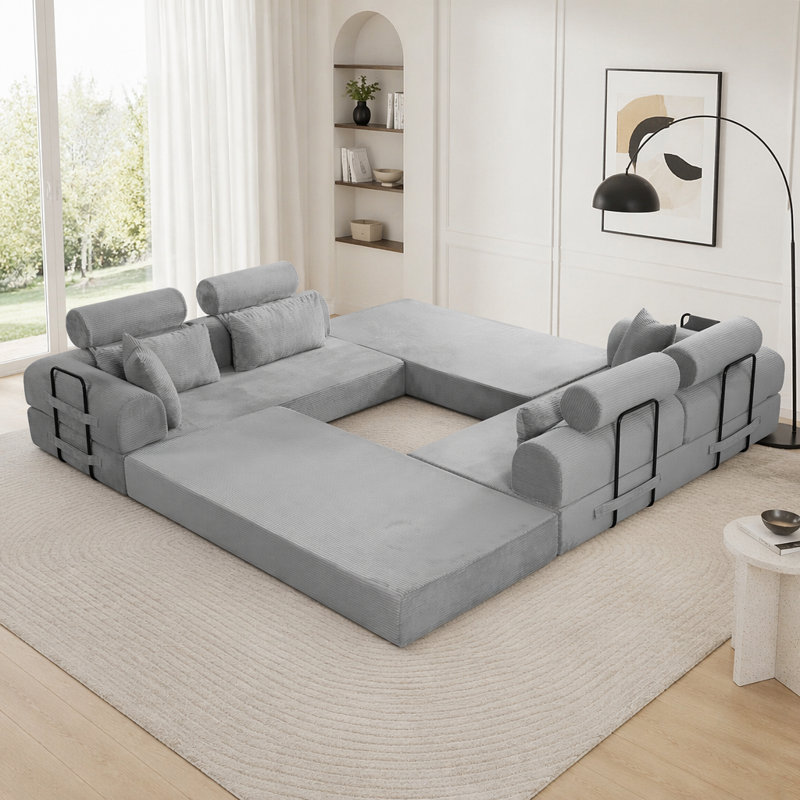 L shape Modular Sectional Sofa, Light Gray