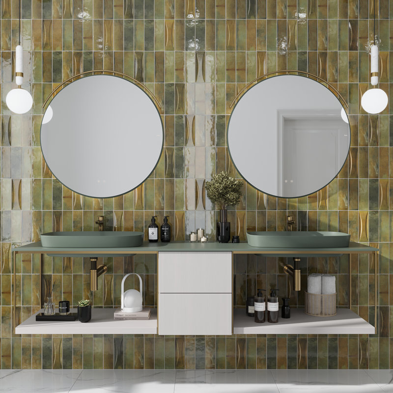 Antiek 2.58'' W x 7.9'' L Beveled Ceramic Subway Singular Tile, Olive Green