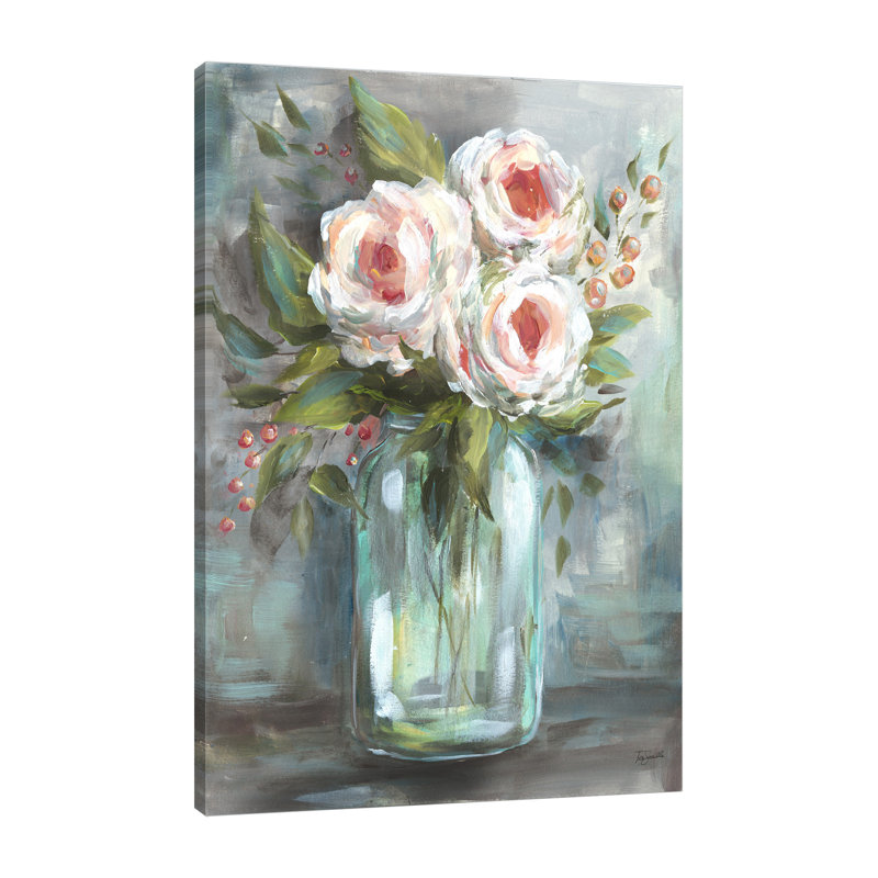 Blooms In A Mason Jar IV - Impression sur toile tendue, H 36 po x l 24 po x P 1,5 po