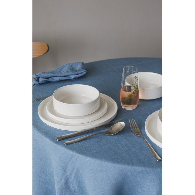 over&back Stackable 16-Piece Semi Hand-Finished Stoneware Dinnerware Set, Glossy White