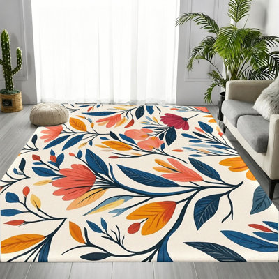Tapis décoratif floral vibrant, motif de fleurs naturelles fraîches, tapis antidérapant durable, doux et lavable à la machine, décoration intérieure élégante pour le salon, la chambre à coucher, le vestibule, la cuisine, le dortoir, appartement