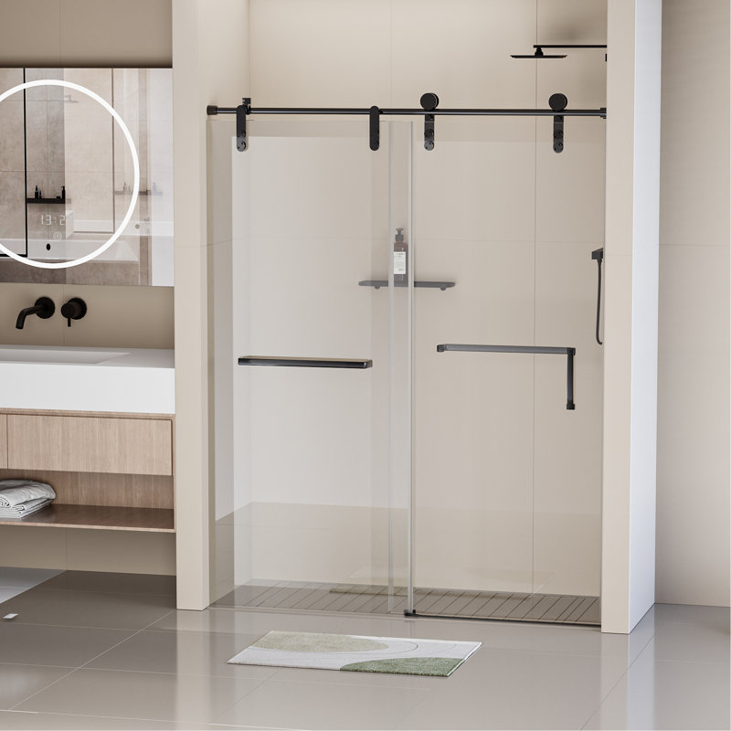 Porte de douche sans cadre, porte de douche coulissante simple, porte de douche en verre trempé avec quincaillerie en acier inoxydable