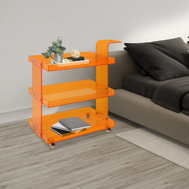 Chariot de rangement rectangulaire mobile à 3 niveaux avec 4 roues de frein orange, Orange