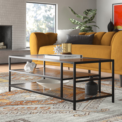 Brehmer 46" Glass And Steel Coffee Table With Two Shelves by Mercury Row