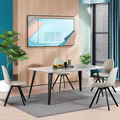 Conference Set Of 5,1 Table And 4 Chairs For Small Conference Room Marbleized Mdf Meeting Table With 4 Swivel Chairs For Office Reception Cafeteria Chat Room, White