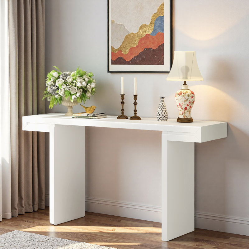 Console avec lignes géométriques et pieds réglables, Blanc