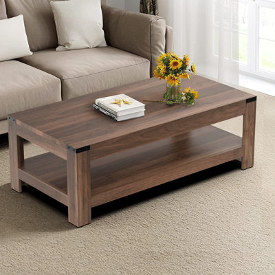 Damika Rectangular Coffee Table with 2-Tier Storage and Rustic Oak