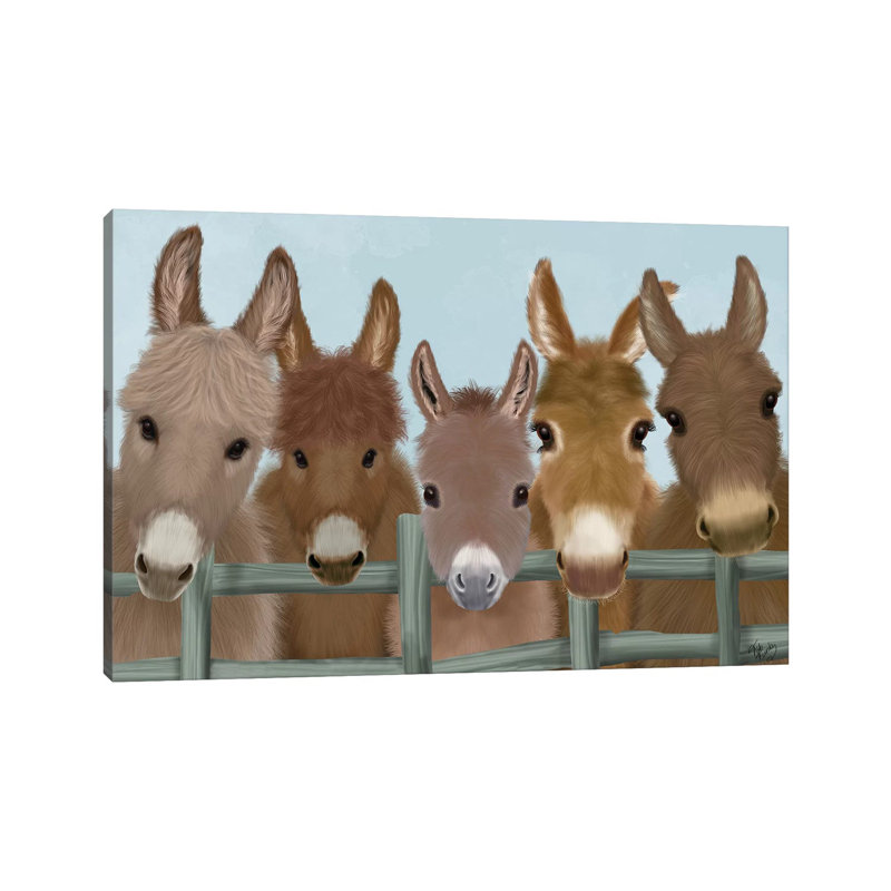 Donkey Herd At Fence by Fab Funky - Wrapped Canvas Print, 66.04 cm H x 45.72 cm W x 1.91 cm D