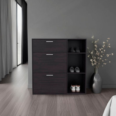 Shoe Rack 39.6" H, 2 Doors, 1 Drawer, 3 Shelves, Black - Bedroom