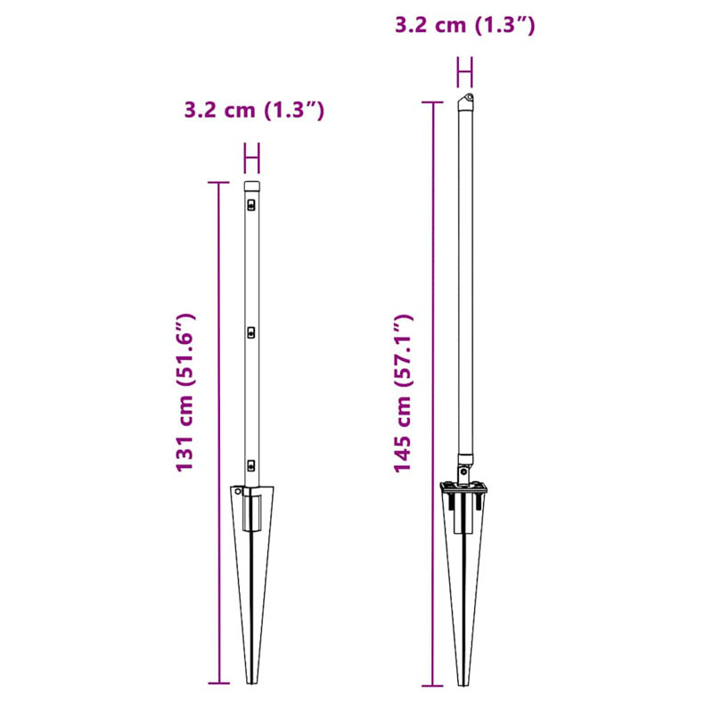 Fence Posts Manual 7 Pcs Galvanised Steel, 100cm H x 3.2cm W x 3.2cm D, Silver