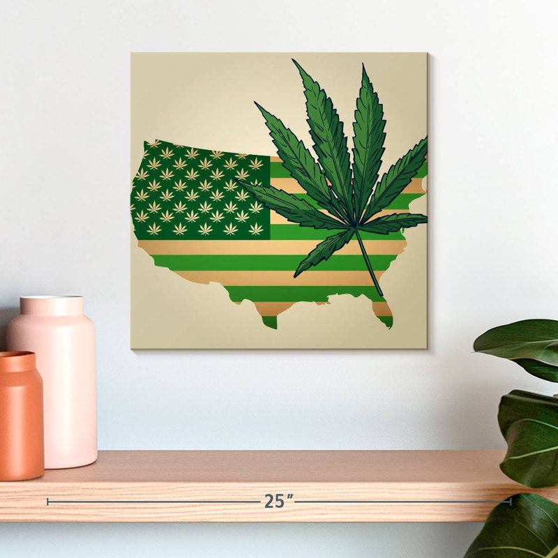 Marijuana Leaf USA Map, 16" H x 16" W