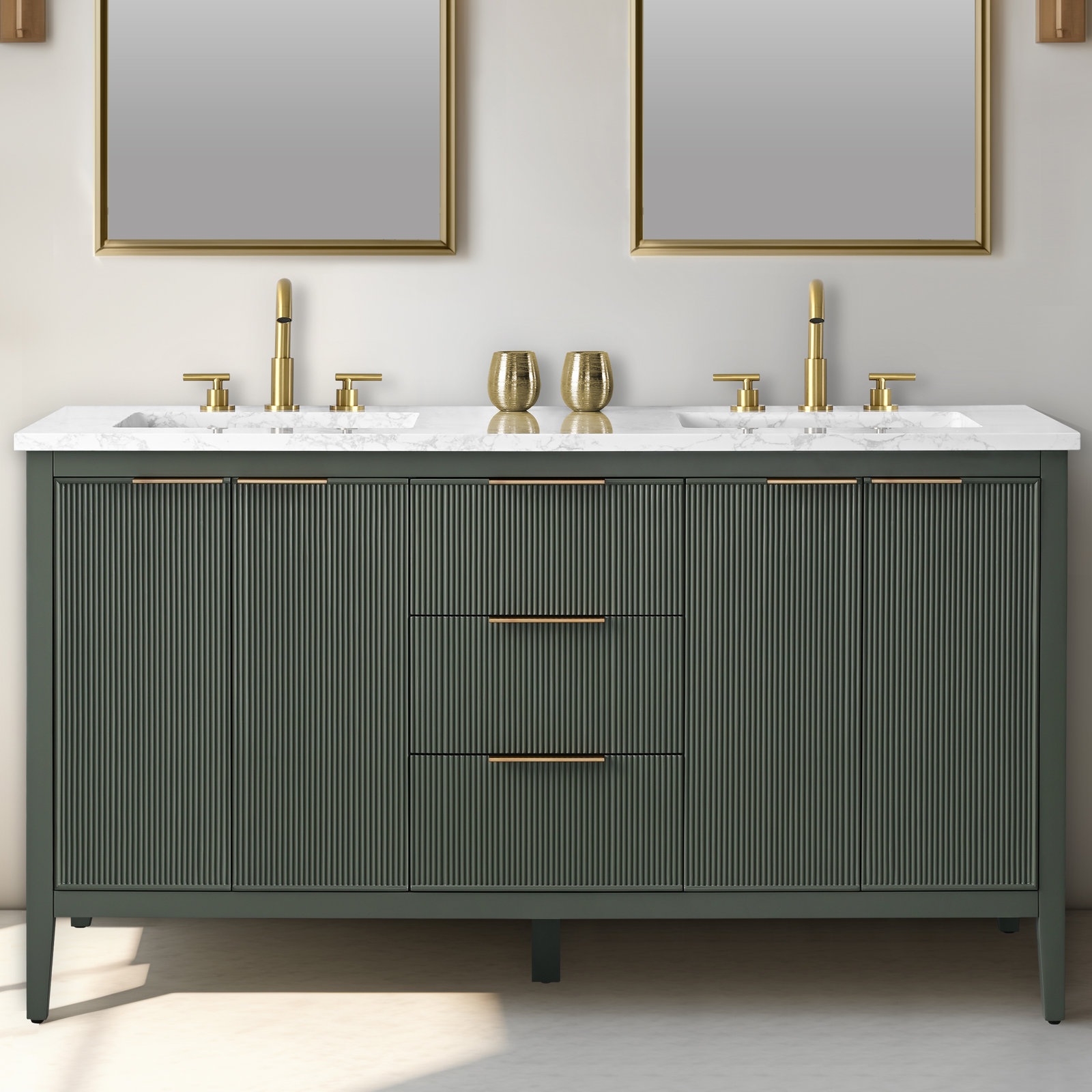 Bilroy 60" Pine Double Bathroom Vanity, Vintage Green/Brushed Bronze