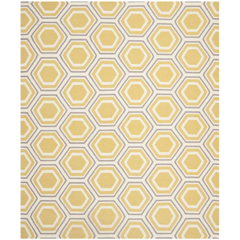 Tapis jaune / beige en laine tissé à la main Robby, Rectangle 3 pi x 5 pi