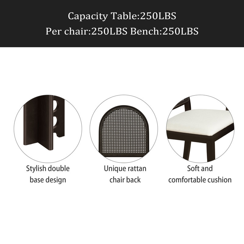 Ensemble de table de salle à manger à piédestal moderne 6 pièces, 4 chaises de salle à manger en rotin, Brun / espresso