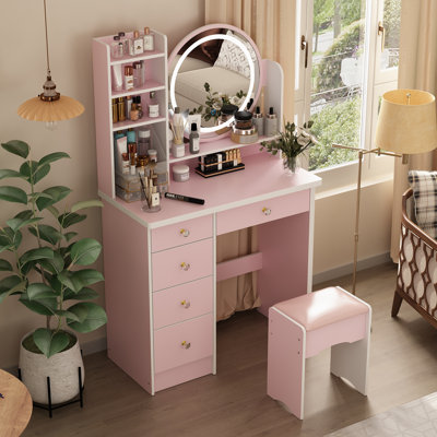 Ensemble coiffeuse Veroniza avec tabouret et miroir
