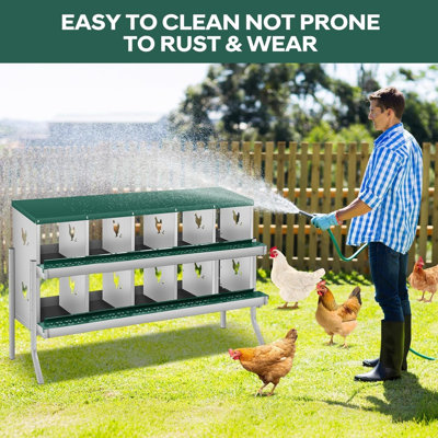 Boîtes de nidification en métal pour poulets-10 boîtes de nidification pour poulets avec pattes de support pour œufs, boîtes de pondeuses à roulettes à fixation murale pour poules et poulailler, vert