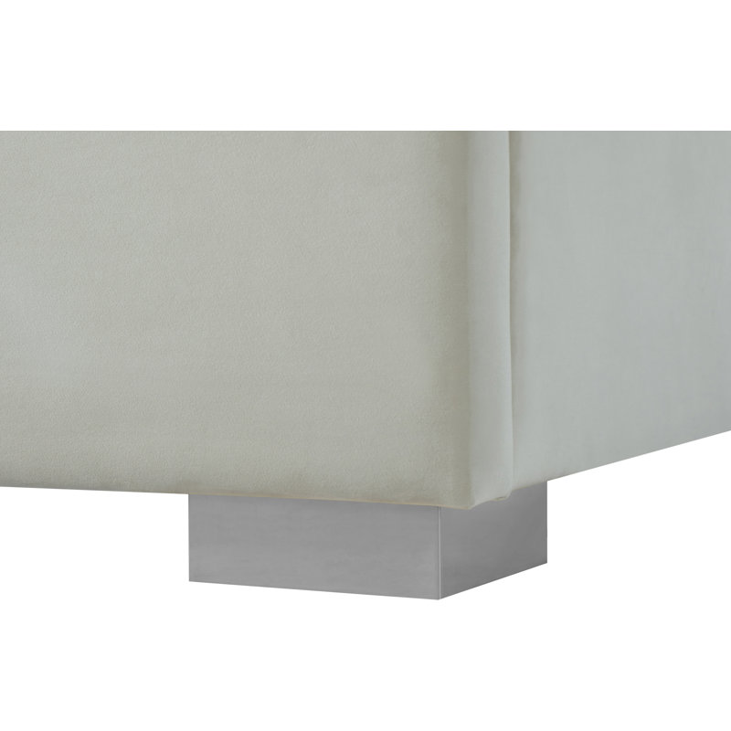 Lit plateforme tapissier Nora, Velours crème, Simple