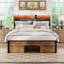 Bed Frame with Pet Space, LED Light Headboard and Charging Station