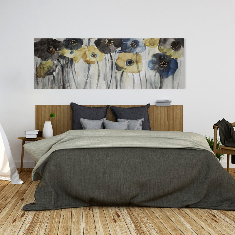 Grey Blue and Yellow Flowers - Floral Canvas for Home Decor