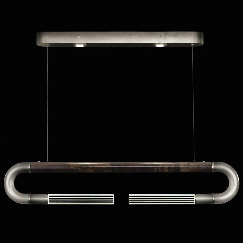 Luminaire suspendu linéaire avec peau Antonia, Ombre argent / nickel / gris anthracite