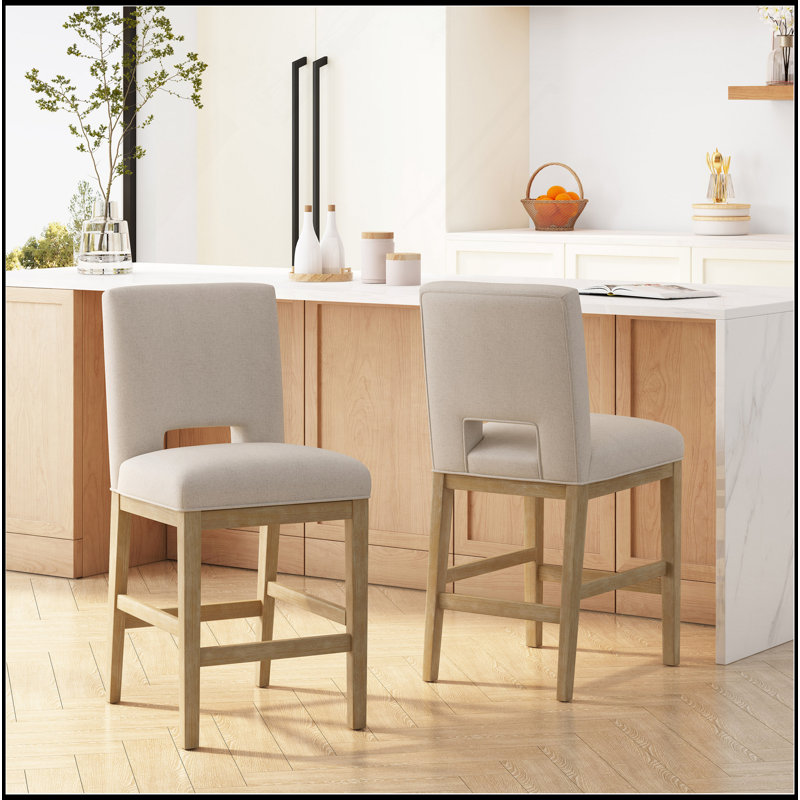 27 Inch Counter Stools, Set Of 2,Fabric, Wheat