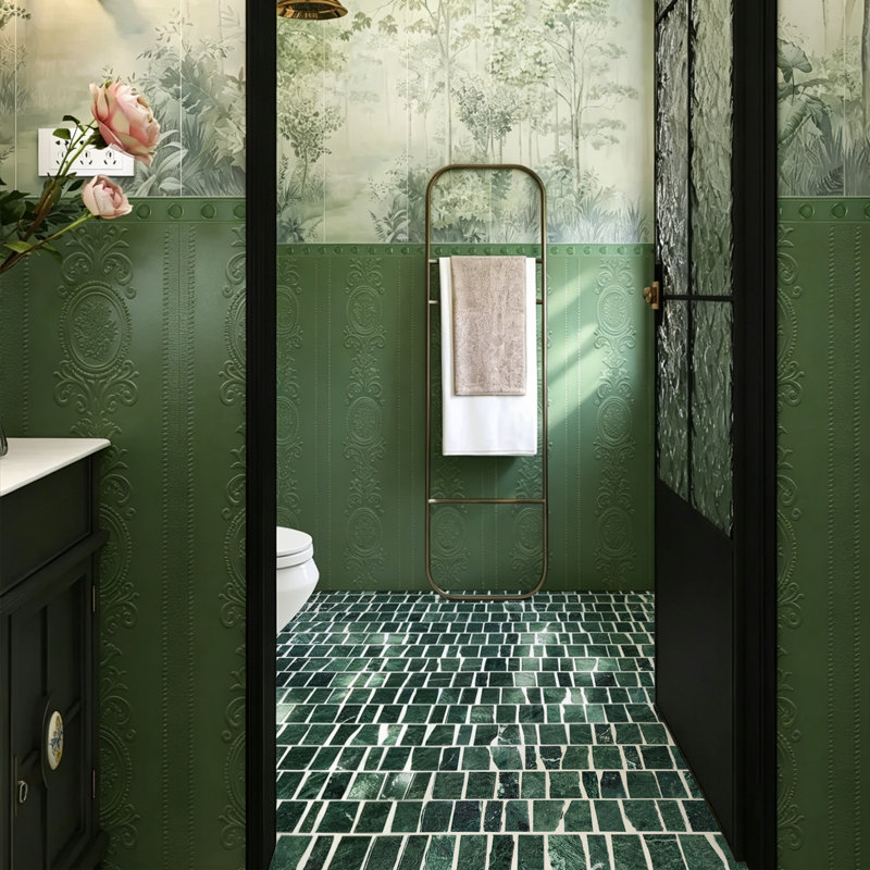 Verde Scarpa Rough-Cut Marble Honed Mosaic Wall & Floor Tile, Green