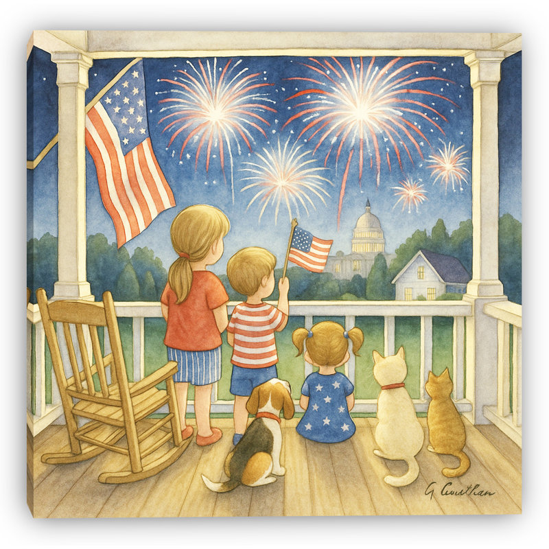 Art mural sur toile Capitol Fireworks, H 12 po x l 12 po