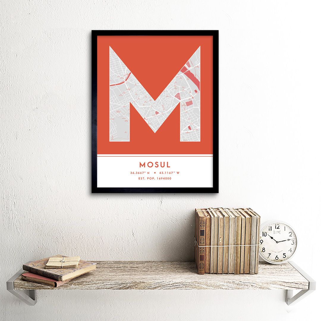 Mosul City Map Mosul Orange by Wee Blue Coo - Single Picture Frame Typography